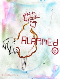 a drawing of a rooster with the word alammed