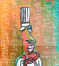 a painting of a chef wearing a hat