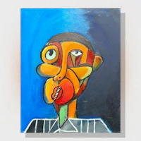 a painting of a man with a tongue sticking out of his mouth