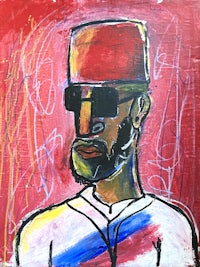 a painting of a baseball player wearing sunglasses