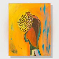 a painting of a man carrying a bunch of bananas