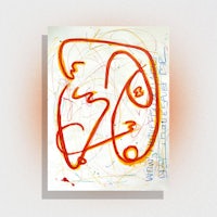 a drawing with red and orange scribbles on a white surface