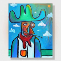 a painting of a cowboy wearing a hat